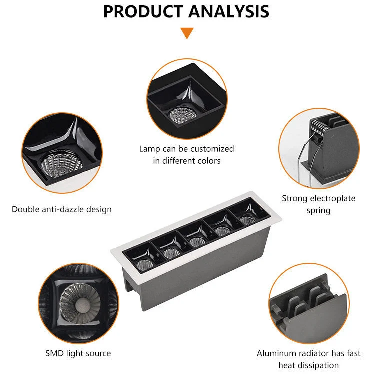 Anti-Glare LED Ceiling Linear Lamp Aluminum Fixture 2W/4W/10W20W/30W Recessed Linear Downlight